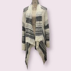 Absolutely Famous Cream and Black Open Knit Drape Cardigan